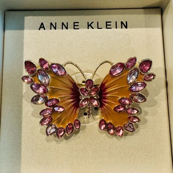 Butterfly Brooch Ann Klein Pink Crystals - Picture 3 of 6